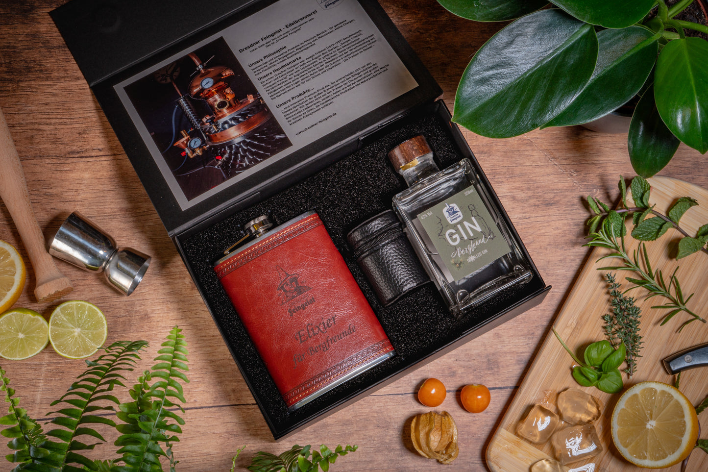 Tasting-Box mit Flachmann und 350ml GIN Bergfreund